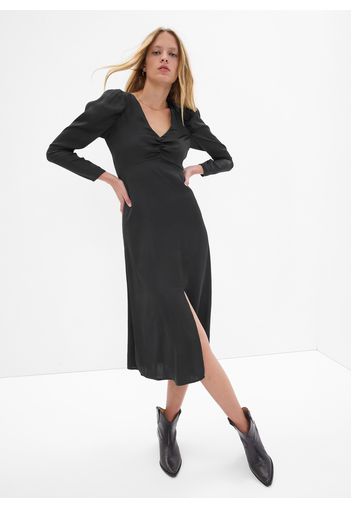 GAP - Abito midi in satin tinta unita, Donna, Nero, Taglia 14