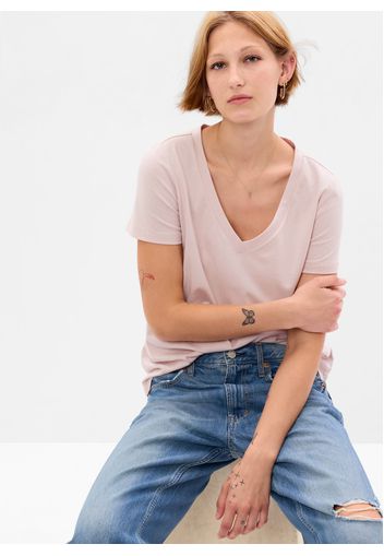 GAP - T-shirt in cotone bio con scollo a V, Donna, Rosa, Taglia XS