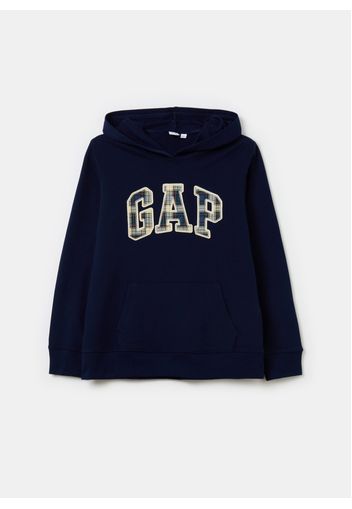 GAP - Felpa con cappuccio e ricamo logo check, Donna, Blu scuro, Taglia L