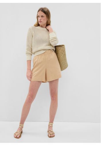 GAP - Shorts pull on in lino e viscosa, Donna, Beige, Taglia M