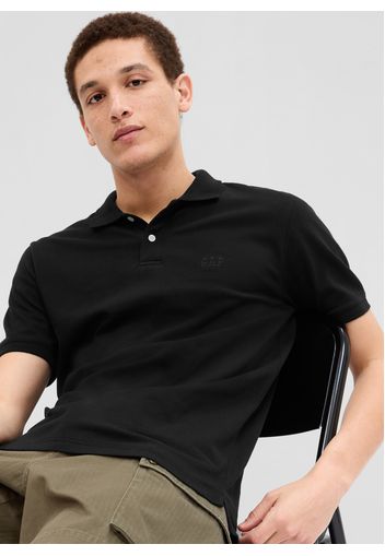 GAP - Polo in piquet con ricamo logo, Uomo, Nero, Taglia XS