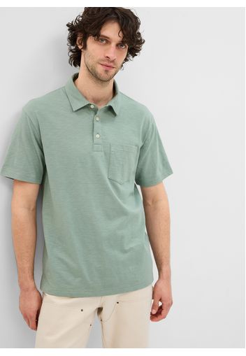 GAP - Polo in cotone slub con tasca, Uomo, Verde, Taglia S