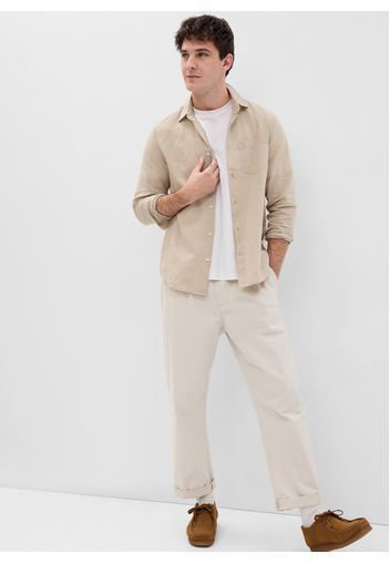GAP - Camicia in lino e cotone con tasca, Uomo, Beige, Taglia S