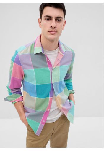 GAP - Camicia in lino e cotone con tasca, Uomo, Multicolor, Taglia S