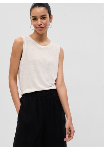 GAP - Tank top girocollo in misto lino, Donna, Bianco, Taglia S