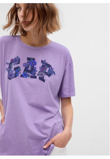 GAP - T-shirt con stampa logo floreale, Donna, Viola, Taglia L