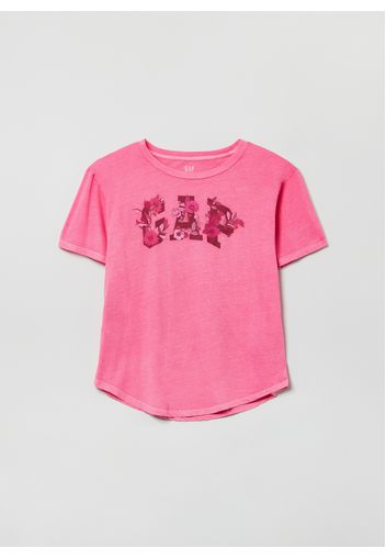 GAP - T-shirt in cotone slub con logo floreale, Donna, Rosa, Taglia XS