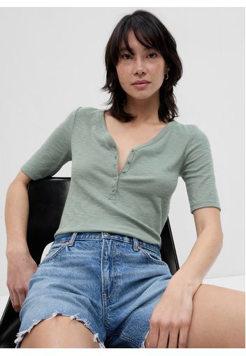 GAP - T-shirt a costine con scollo a V, Donna, Verde, Taglia M