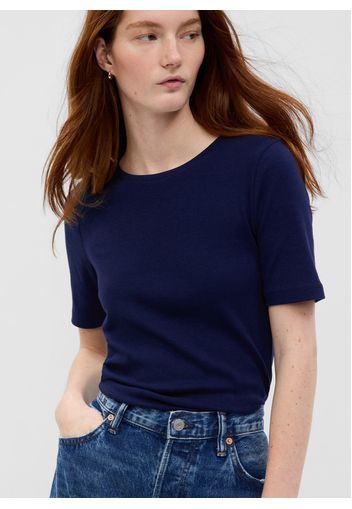 GAP - T-shirt girocollo in cotone e viscosa stretch, Donna, Blu, Taglia S