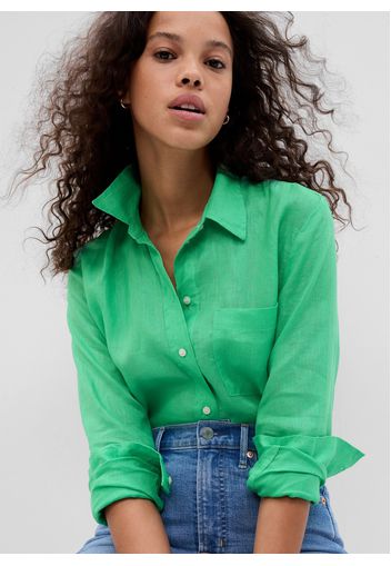 GAP - Camicia in lino con tasca, Donna, Verde, Taglia S