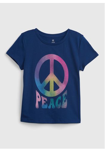 GAP - T-shirt in cotone con stampa peace, Donna, Blu, Taglia XS