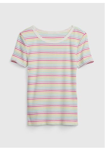 GAP - T-shirt a costina con fantasia a righe, Donna, Multicolor, Taglia XS