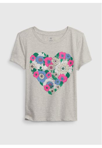 GAP - T-shirt in cotone con stampa cuore, Donna, Grigio, Taglia S