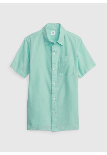 GAP - Camicia in lino e cotone maniche corte, Uomo, Verde, Taglia L