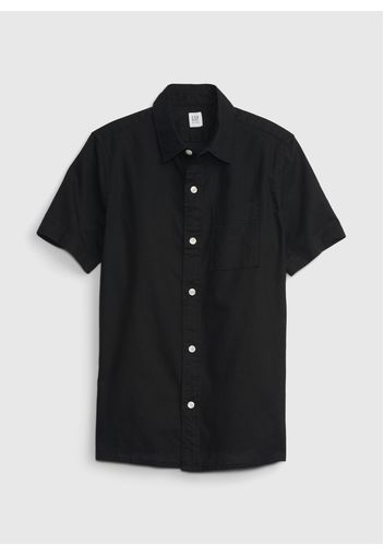 GAP - Camicia in lino e cotone maniche corte, Uomo, Nero, Taglia XXL