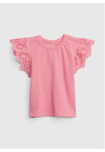 GAP - T-shirt a costine con maniche in sangallo, Donna, Rosa, Taglia 2YRS