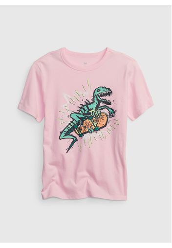 GAP - T-shirt in cotone bio con stampa dinosauro, Uomo, Rosa, Taglia S