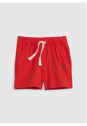 GAP - Shorts in cotone bio con ricamo orsetto, Rosso, Taglia 0-3M