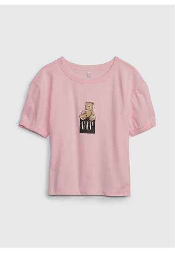 GAP - T-shirt in cotone bio stampa logo e orsetto, Donna, Rosa, Taglia S