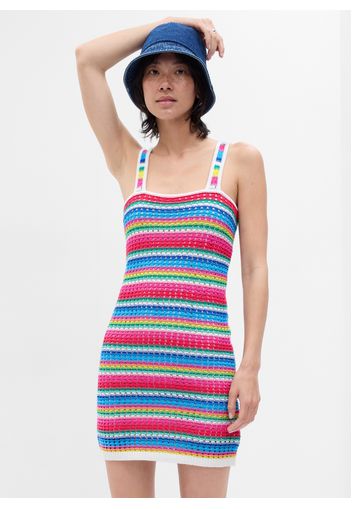 GAP - Abito corto crochet a righe multicolor, Donna, Multicolor, Taglia XS