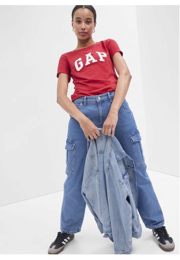 GAP - T-shirt in cotone con stampa logo, Donna, Rosso, Taglia L