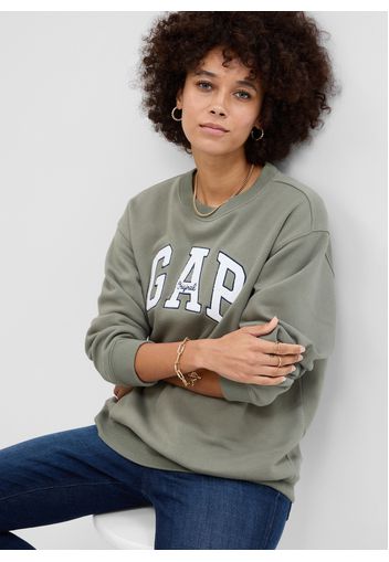 GAP - Felpa girocollo con ricamo logo, Donna, Verde, Taglia XS