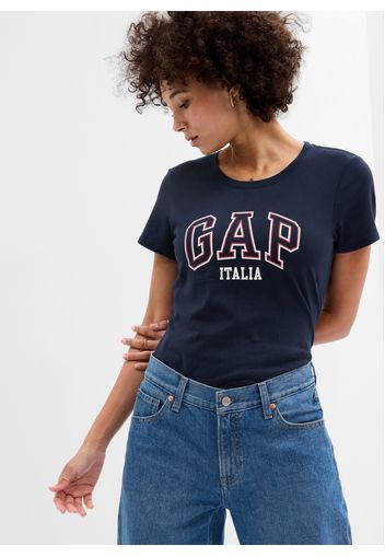 GAP - T-shirt in cotone con stampa logo, Donna, Blu, Taglia L