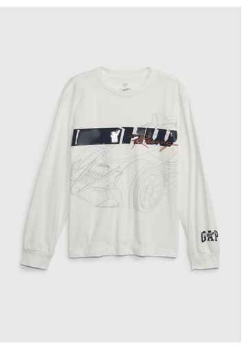 GAP - T-shirt maniche lunghe stampa Hot Wheels, Uomo, Bianco, Taglia XS\104-108