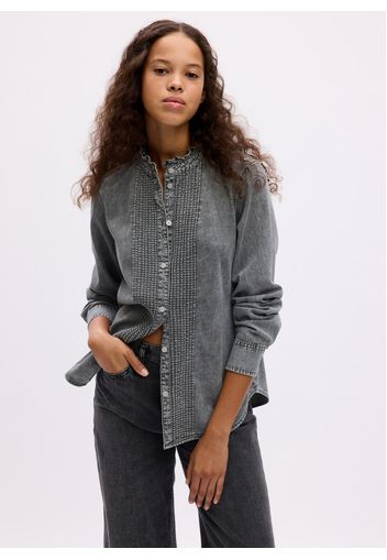 GAP - Camicia in denim con bottoni gioiello, Donna, Grigio, Taglia M