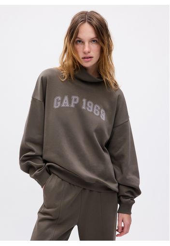 GAP - Felpa oversize a collo alto con stampa logo, Donna, Grigio, Taglia XS