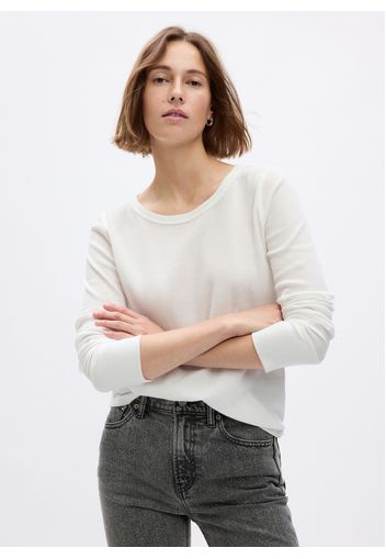 GAP - T-shirt con micro trama waffle a maniche lunghe, Donna, Bianco, Taglia XXS