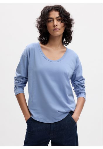 GAP - T-shirt a maniche lunghe in cotone bio, Donna, Blu, Taglia S