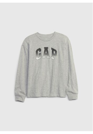 GAP - T-shirt a maniche lunghe stampa logo degradé, Uomo, Grigio, Taglia M\128-134