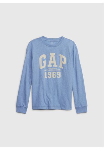 GAP - T-shirt a maniche lunghe con stampa logo, Uomo, Blu, Taglia S\116-122