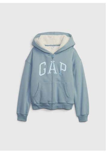 GAP - Full-zip ricamo logo effetto metallizzato, Donna, Azzurro, Taglia XXL\164-176