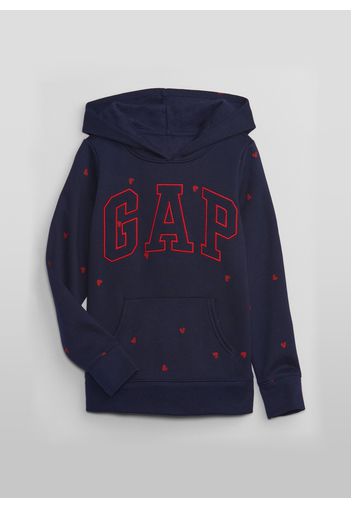 GAP - Felpa con cappuccio ricamo logo e cuoricini, Donna, Blu, Taglia XS\104-110