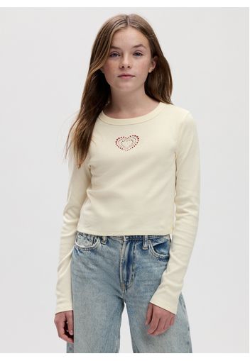GAP - T-shirt a maniche lunghe con cuori in strass, Donna, Bianco, Taglia XL\152