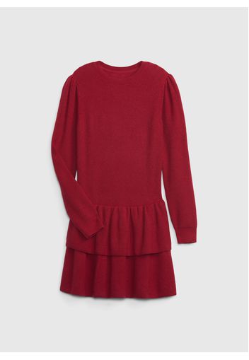 GAP - Vestito in micro trama waffle con balze, Donna, Rosso, Taglia L\140