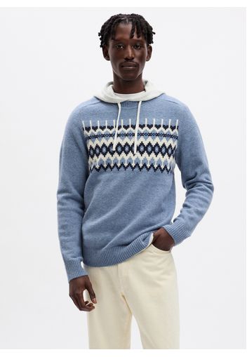 GAP - Pullover girocollo con disegno jacquard, Uomo, Azzurro, Taglia L