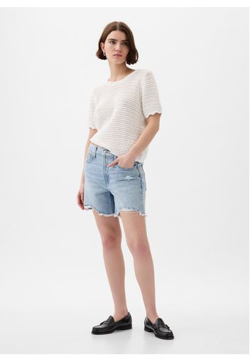 GAP - Maglia crochet a maniche corte, Donna, Bianco ottico, Taglia L