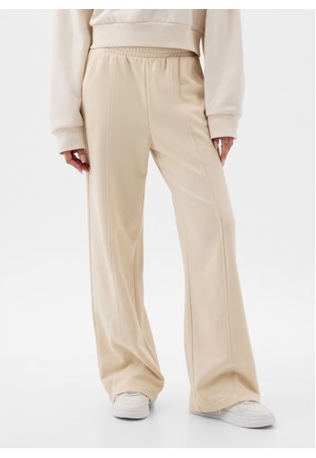 GAP - Joggers wide leg in felpa con ricamo logo, Donna, Beige chiaro, Taglia S