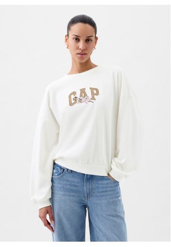 GAP - Felpa over ricamo logo con fiori di ciliegio, Donna, Bianco ottico, Taglia XXL