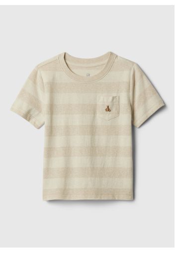 GAP - T-shirt a righe con tasca e ricamo orsetto, Uomo, Beige, Taglia 6-12M/62-74