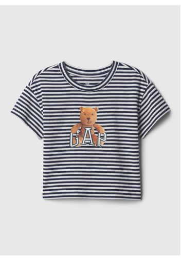 GAP - T-shirt stampa logo con orso Brennan, Donna, Bianco/Blu, Taglia 6-12M/62-74