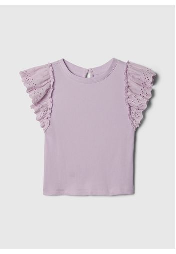 GAP - T-shirt a costine con volant in sangallo, Donna, Viola chiaro, Taglia 12-18M/74-80