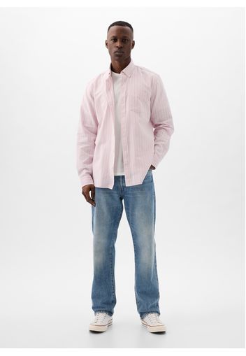 GAP - Camicia regular fit in cotone oxford a righe, Uomo, Grigio/Rosa, Taglia XS;104-108