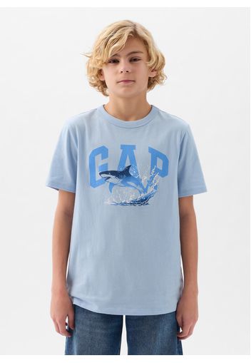 GAP - T-shirt in cotone stampa logo e squalo, Uomo, Azzurro cielo, Taglia S/116-122