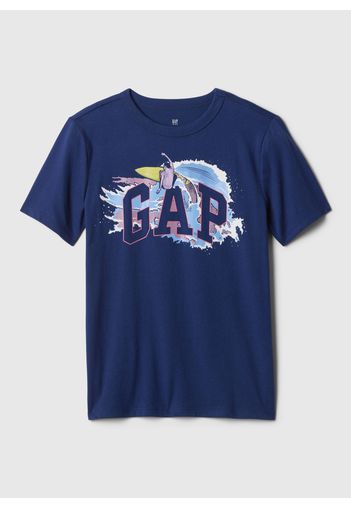 GAP - T-shirt in cotone bio con stampa logo, Uomo, Blu scuro, Taglia M/128-134