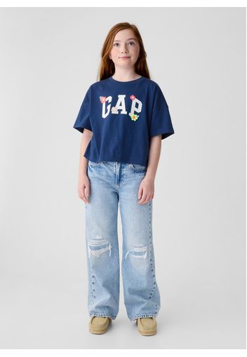 GAP - T-shirt boxy fit in cotone con logo, Donna, Blu oceano, Taglia XXL/164-176