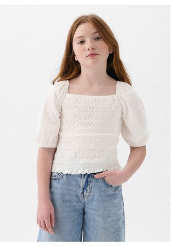 GAP - T-shirt con punto smock, Donna, Bianco ottico, Taglia XS;104-110